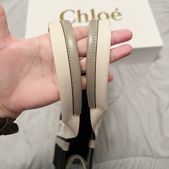 Chloe Felt Calfskin Medium Woody Ribbon Tote Navy/Black - Picture 4 of 8